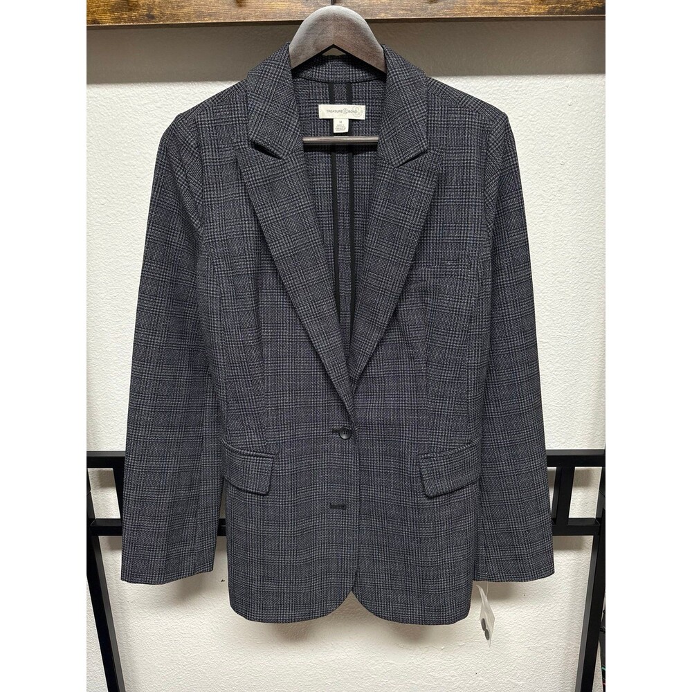 Treasure & Bond Glen Plaid Knit Blazer Grey and Black Two-button Womens blazer